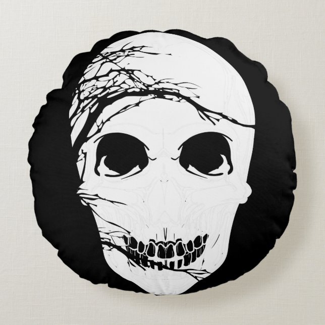 Halloween Skull Rund Kudde (Framsidan)