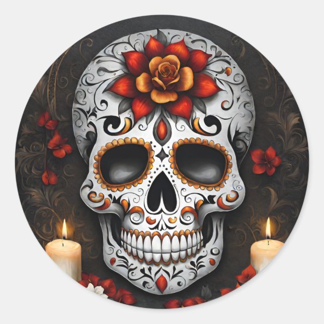 Halloween Skull Runt Klistermärke (Framsida)
