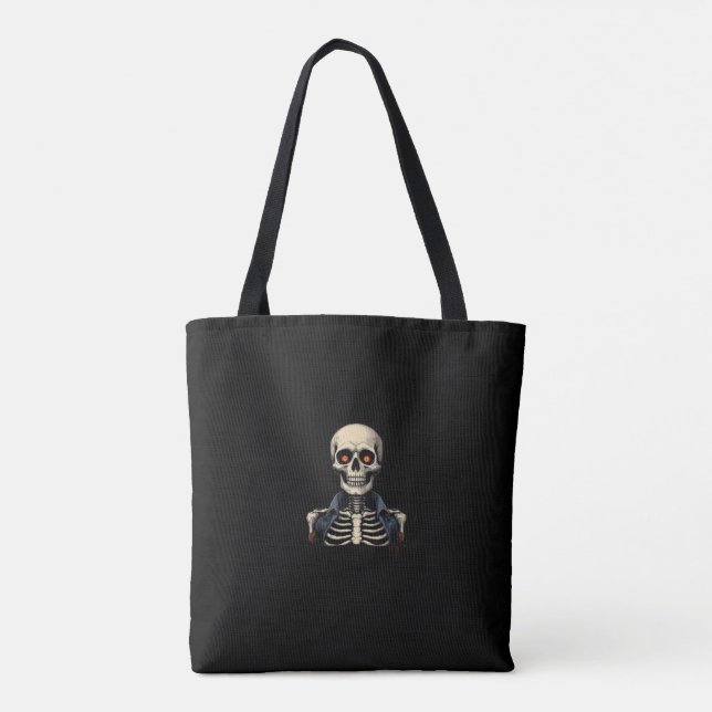 Halloween Skull Skeleton Tote Bag - Spooky Tygkasse (Baksida)