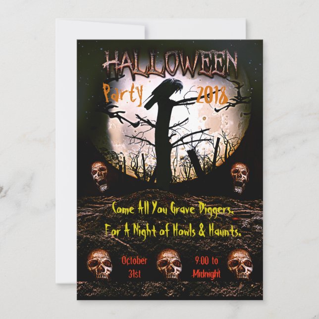 Halloween Skull-skrikande Måne Party Inbjudningar (Framsida)