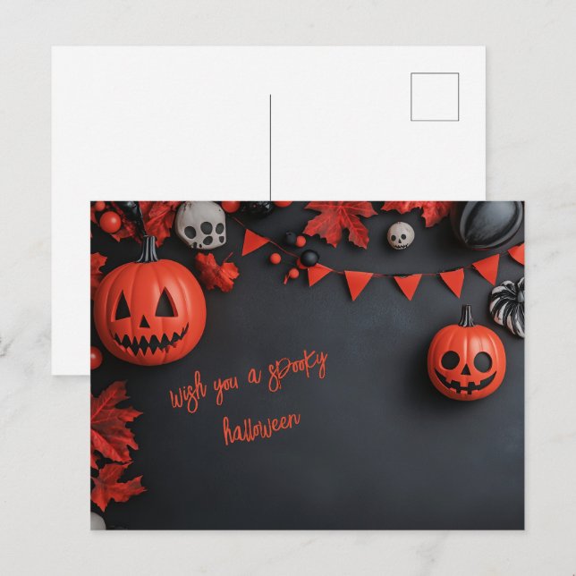 Halloween Skull Vykort (Fram/baksida)