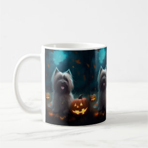 Halloween Skye Terrier Med Pumpa Skräck Kaffemugg