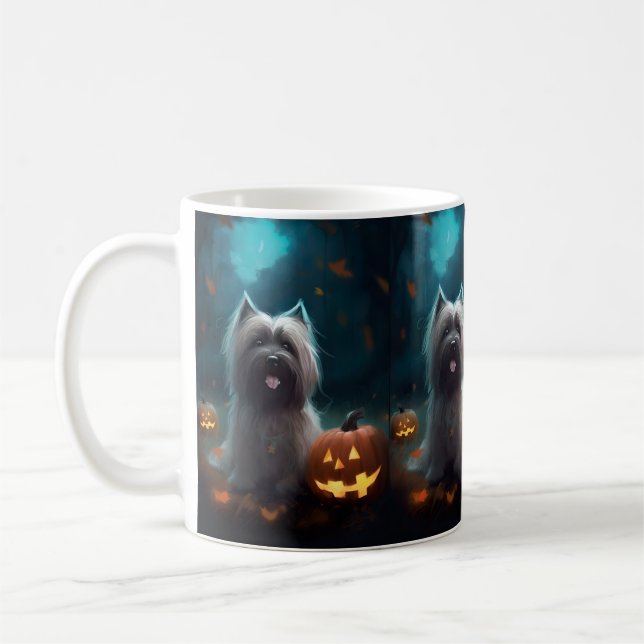 Halloween Skye Terrier Med Pumpa Skräck  Kaffemugg (Vänster)