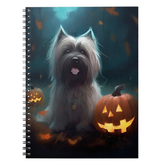 Halloween Skye Terrier med pumpor Scary Anteckningsbok (Framsidan)