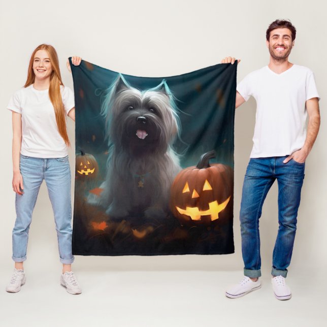 Halloween Skye Terrier med pumpor Scary Fleecefilt (På plats)