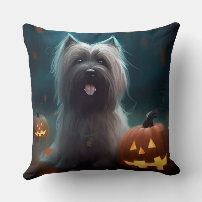 Halloween Skye Terrier med pumpor Scary Kudde (Baksida)