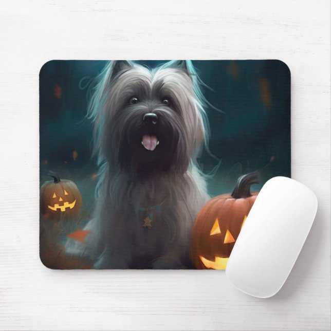 Halloween Skye Terrier med pumpor Scary Musmatta (Med mus)