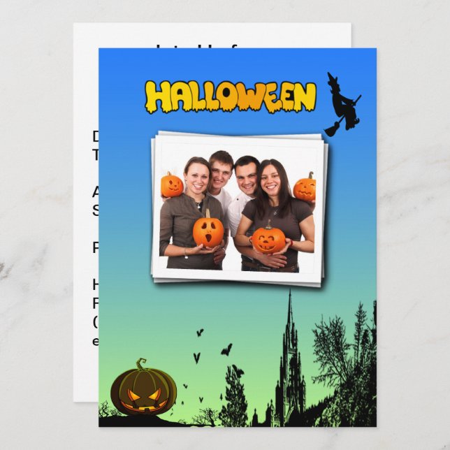 Halloween Skymning Häxa Pumpa Anpassad Foto Fest Inbjudningar (Fram/baksida)