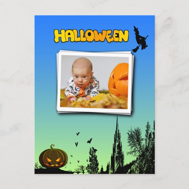 Halloween-skymning med häxram för foto vykort (Framsida)