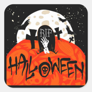 Halloween slår till den spöklika kyrkogården fyrkantigt klistermärke