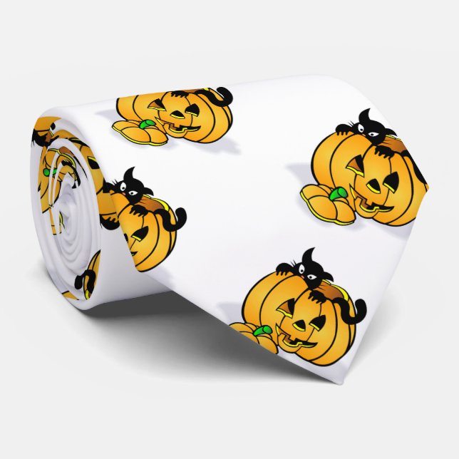 Halloween slips/pumpa och svartkatt slips (Rullad)