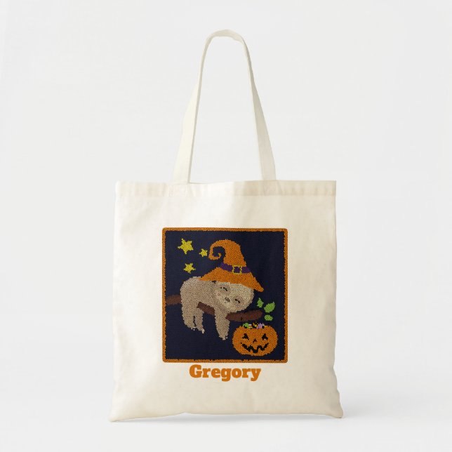 Halloween Sloth Bus eller godis Pumpkin Pail Tygkasse (Framsidan)