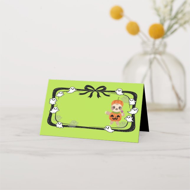 Halloween Sloth In Pumpkin Costume Place Card Placeringskort (Framsida)