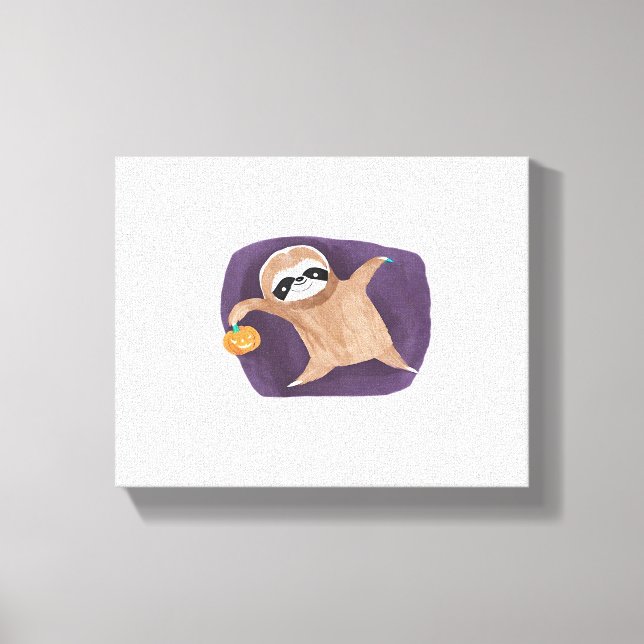 Halloween Sloth med Pumpkin Classic T-Shirt Canvastryck (Framsida)
