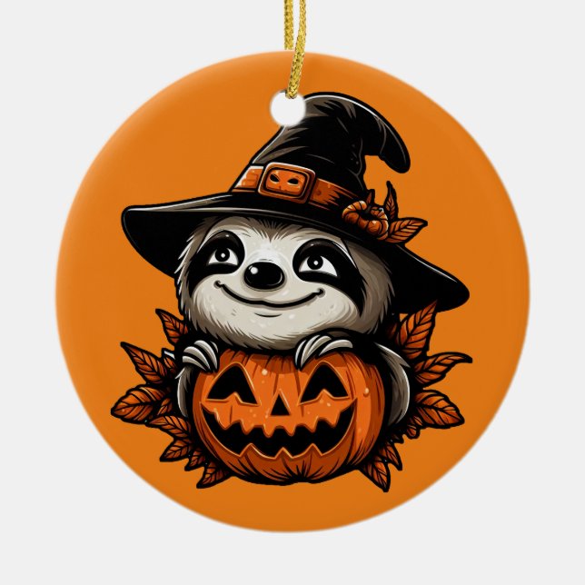 Halloween Sloth Pumpkin Festivity Julgransprydnad Keramik (Framsidan)