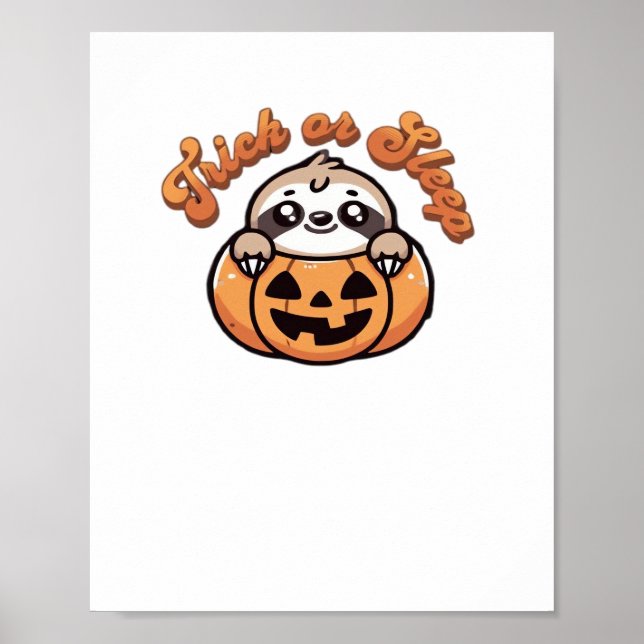 Halloween Sloth Trick eller Ssov Cute Sloth Pumpki Poster (Framsidan)