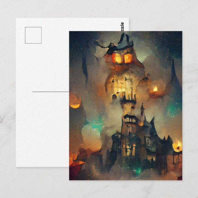 Halloween Slott, Halloween Spöke, Japansk Konst  Vykort (Fram/baksida)