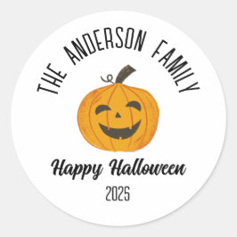 Halloween Smiling Pumpkin Ansikte Personlig Namn Runt Klistermärke