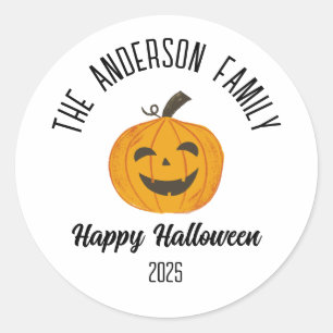 Halloween Smiling Pumpkin Ansikte Personlig Namn Runt Klistermärke