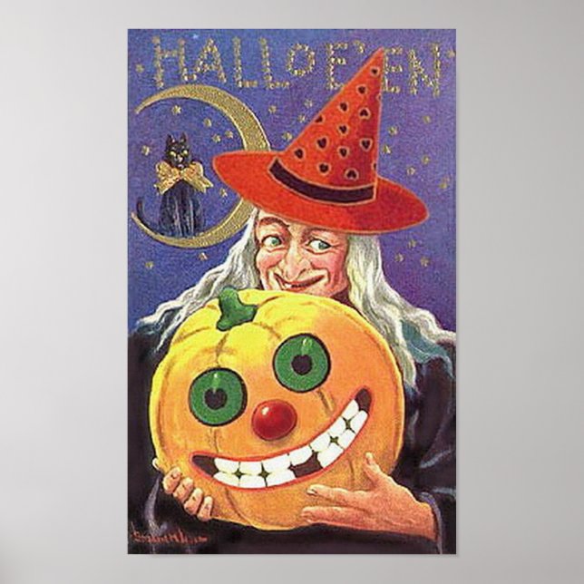 Halloween Smiling Witch och Pumpkin Poster (Framsidan)