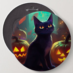 Halloween Smoking Cat Med Pumpor Skräckinjagande Knapp