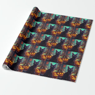 Halloween Smoking Katt Med Pumpor Skräck Presentpapper
