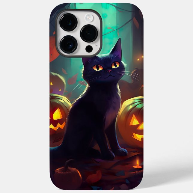 Halloween Smoking Katt Med Pumpor Skräckinjagande (Baksida)