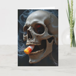 Halloween Smoking Skull Biting Candy corn Kort