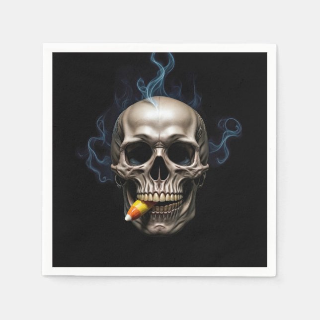Halloween Smoking Skull Biting Candy corn Pappersservett (Framsidan)