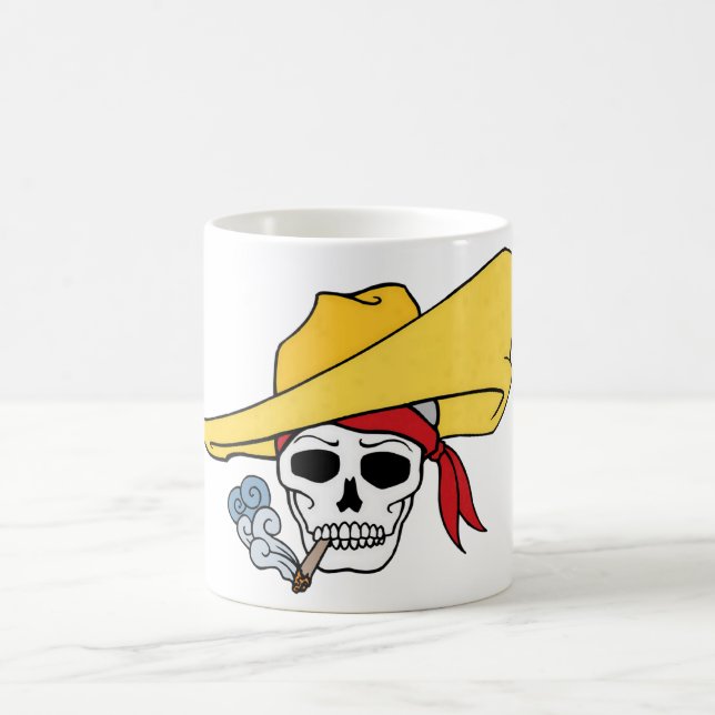 Halloween Smoking Skull med Bandana Tecknad Kaffemugg (Center)