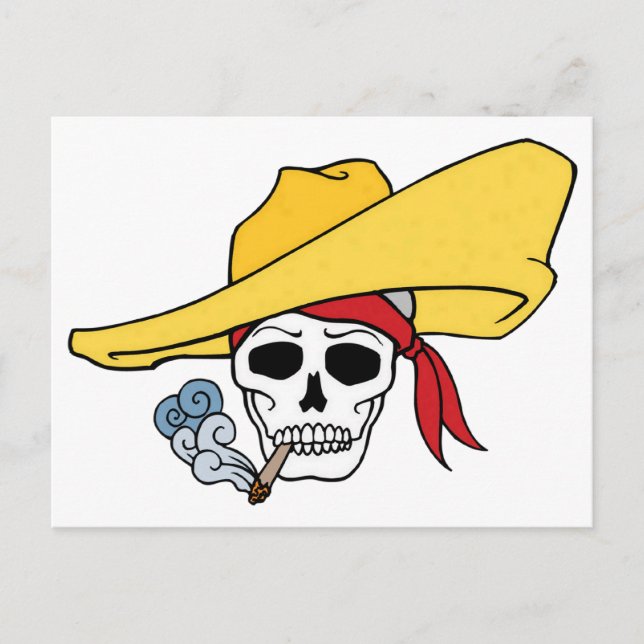Halloween Smoking Skull med Bandana Tecknad Vykort (Framsida)