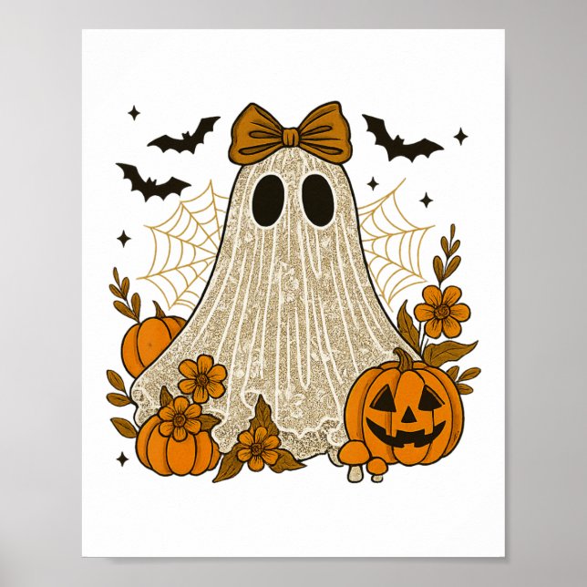 Halloween Snöre Ghost Coquette Flower Bow Blommigt Poster (Framsidan)