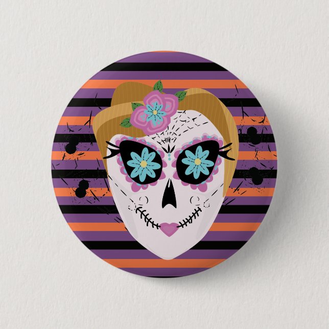 Halloween Socker Skalle Dias De Los Muertos Knapp (Framsida)