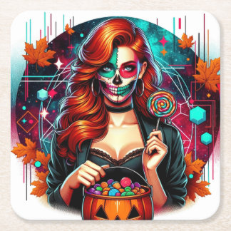 Halloween Socker Skalle Godis Flicka Fyrkantig Coa Underlägg Papper Kvadrat