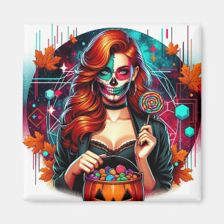 Halloween Socker Skalle Godis Flicka Fyrkantig Mag Magnet