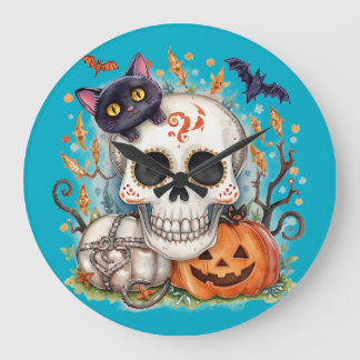 Halloween,Socker Skalle Katt ,Söt,Jack O Lantern Stor Klocka