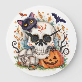 Halloween,Socker Skalle Katt ,Söt,Jack O Lantern Stor Klocka