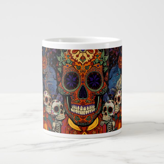 Halloween, Socker Skalle Pumpa Fiesta, Calavera  Jumbo Mugg (Framsidan)