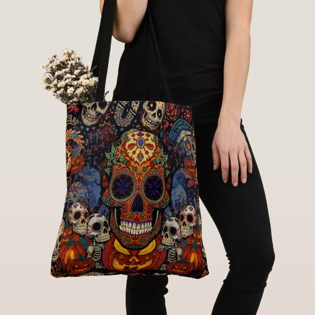 Halloween,Socker Skalle Pumpa Fiesta, Calavera  Tygkasse (Närbild)