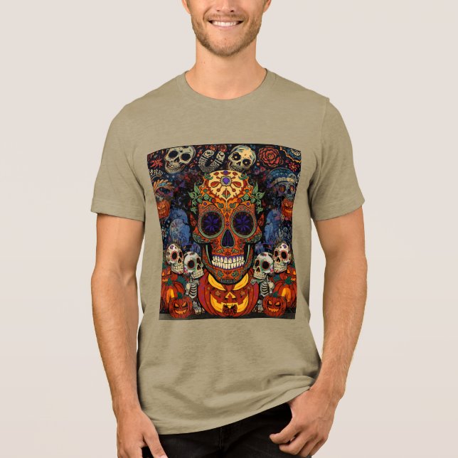 Halloween, Socker Skalle Pumpa Fiesta  T Shirt (Framsida)