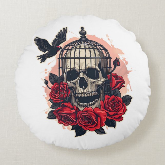 Halloween Socker Skalle Rund Kudd Kudde (Framsidan)