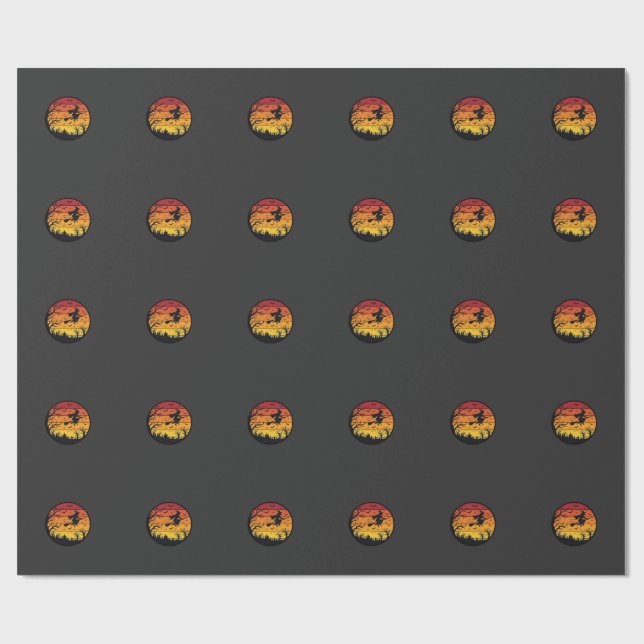 Halloween Solnedgång Häxa Siluett Retro Cirkel Des Presentpapper (Platt)