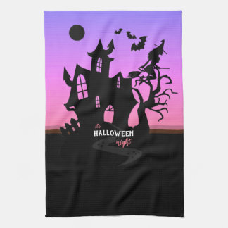 Halloween Solnedgång Natt Häxa och Fladdermöss Jak Kökshandduk