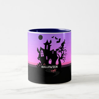 Halloween Solnedgång Natt Häxa och Fladdermöss Jak Två-Tonad Mugg
