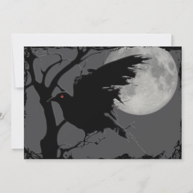 Halloween som är korpsvart i gren med fullmånen inbjudningar (Framsida)