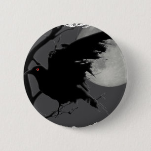 Halloween som är korpsvart i gren med fullmånen knapp