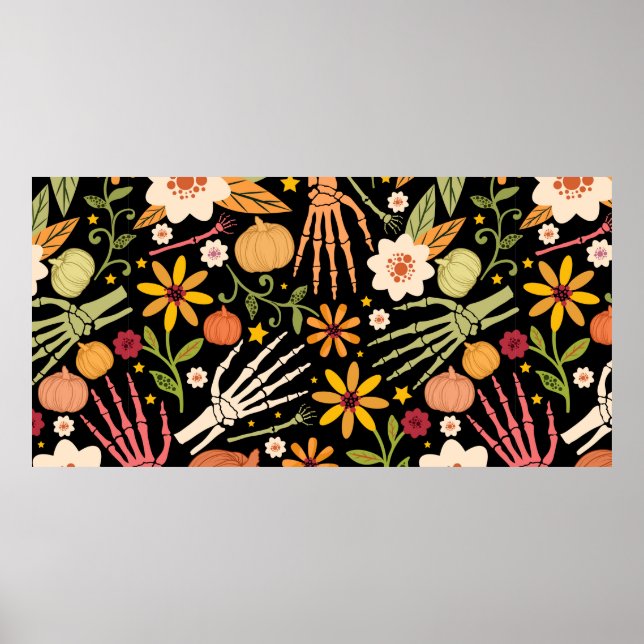 Halloween sömlös mönster med ben och blommigt e poster (Framsidan)