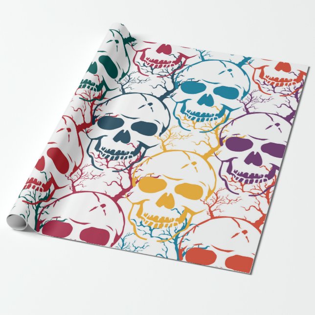 Halloween sömlös mönster med döskallar. Färgstark  Presentpapper (Utrullad)