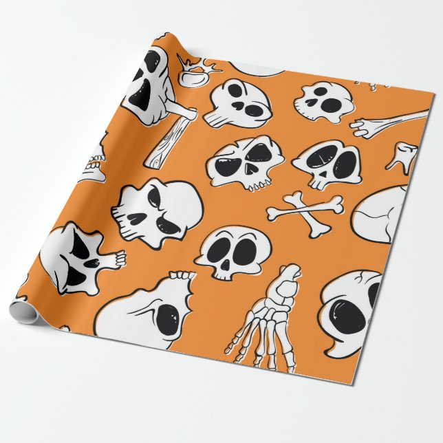 Halloween sömlös mönster med döskallar och ben.  presentpapper (Utrullad)