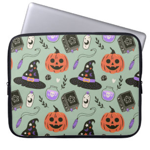 Halloween sömlös mönster med häxhatt,pumpa  laptop fodral